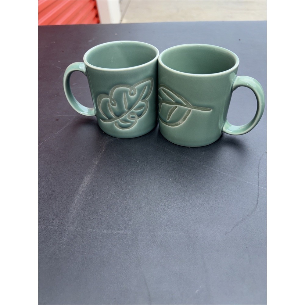 Hallmark Home Collection By Sakura 1999 Heather Coffee Mugs Mug Sage Color Set 2